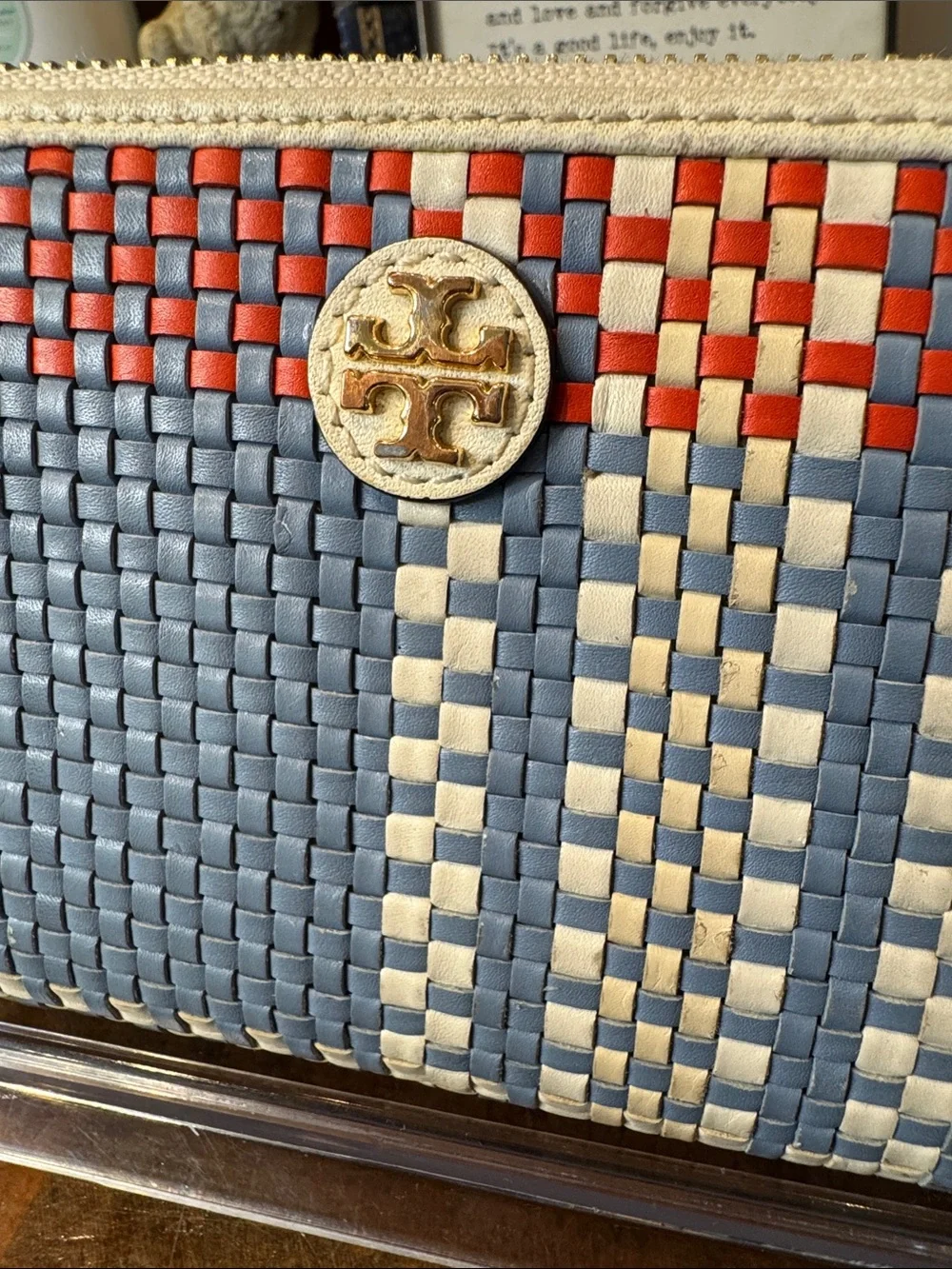 Tory Burch Robinson Woven Plaid Continental Zip Wallet